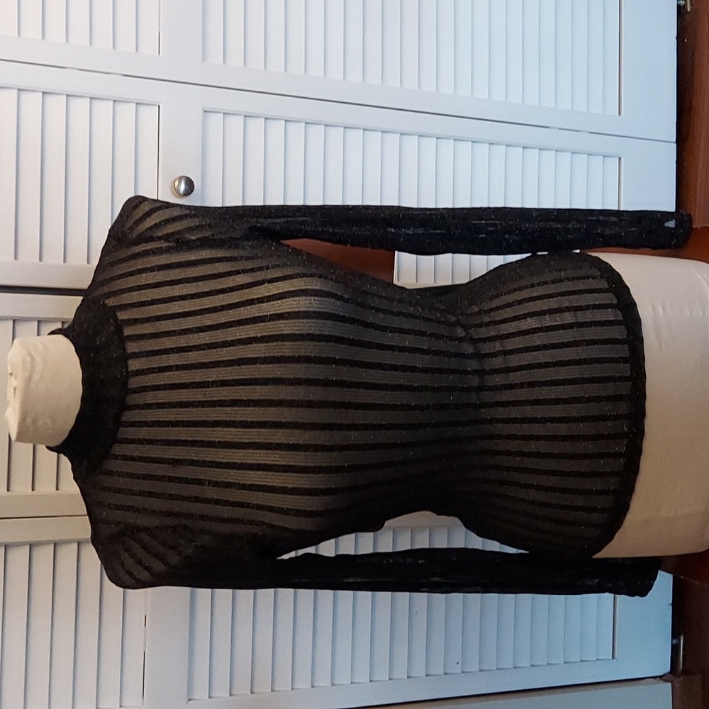 Buckle Black Sheer Striped Blouse - Picture 2 of 4